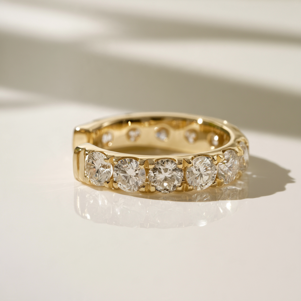 Angled view of the Goldie Diamond Ear Cuff showing yellow gold claw settings, lab-grown diamonds and the open back.