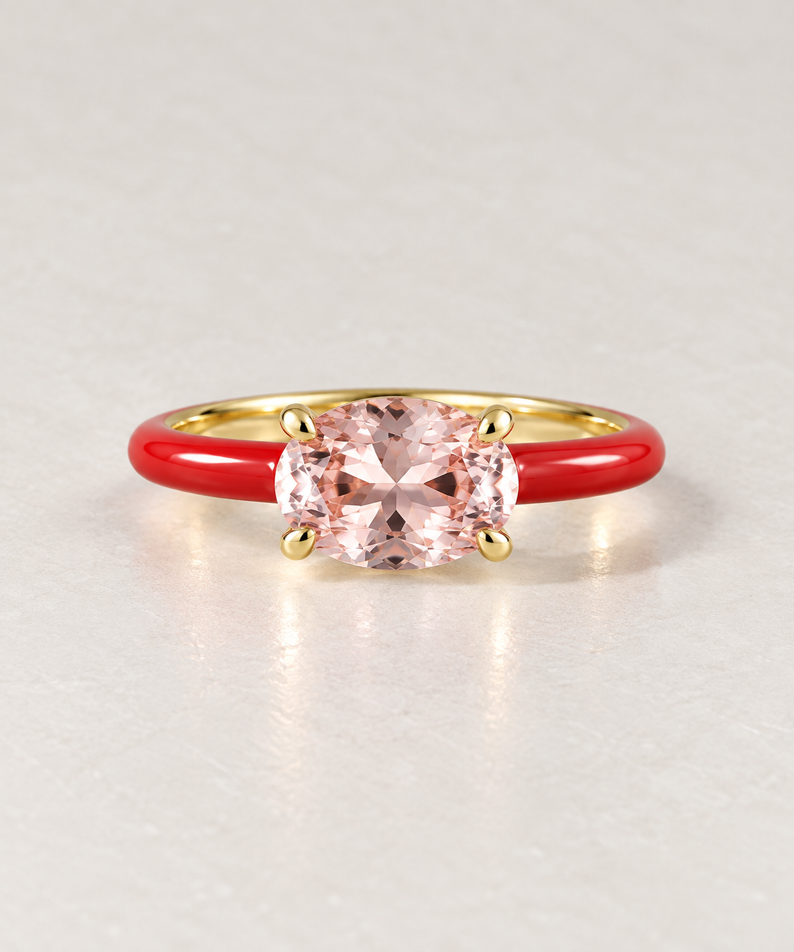 Oval Enamel Jelly Ring with pink morganite, Rouge enamel and yellow gold